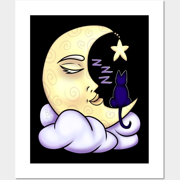 Sleeping Moon and Cat Wall Art by Bluekittie